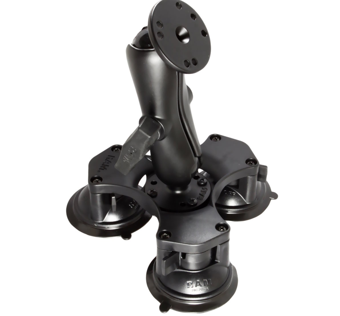 RAM Triple Suction cup base with 12cm arm  &amp; &quot;C&quot; size round amps base