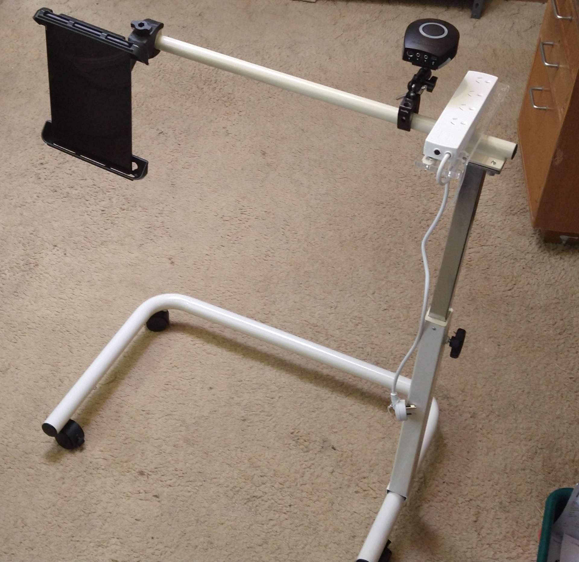 Boom arm switch mounting trolley stand, light duty with castors, adjustable height