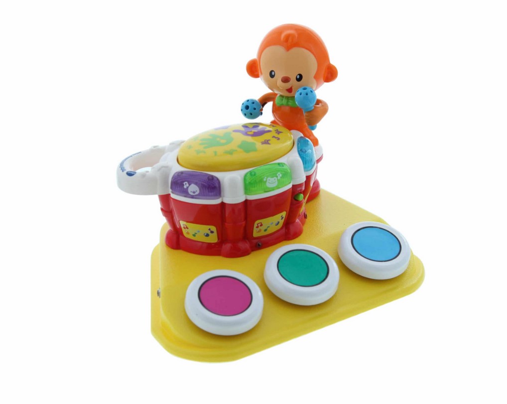 Monkey Drum interactive toy that teaches about animals, animal sounds, and colors