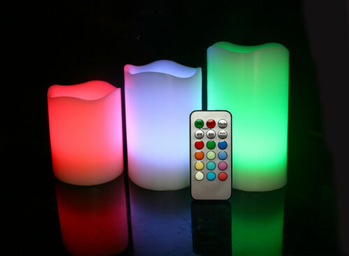 Set of 3, LED Colour Changing  Faux Candles with remote control