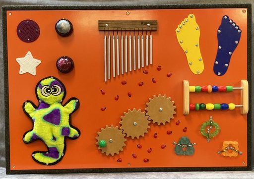 [MSR-T-ORANGE] Tactile Corridor Panel - orange high gloss paint variety of interesting tactile components great for all ages