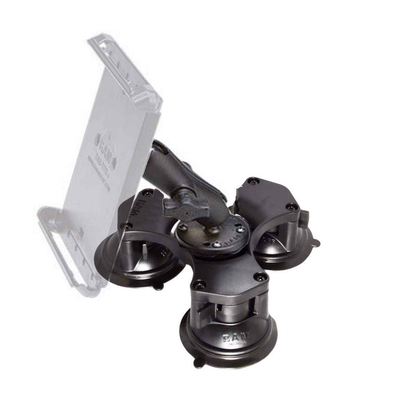 RAM Triple Suction cup base with 12cm &quot;C&quot; size arm and round amps base