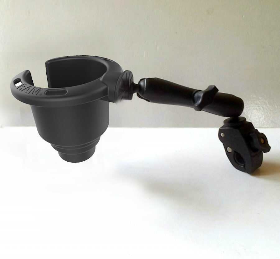 Ram Drink Cup Holder, NON-leveling, with 15cm arm and Tough Claw Clamp